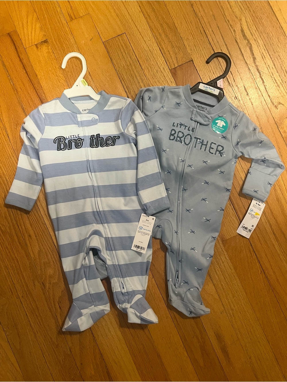 Carter's Light Blue & Sky Blue 'Little Brother' Footed One-Piece Set